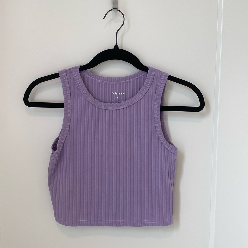 Shein Purple Rib Knit Cropped Tank Top